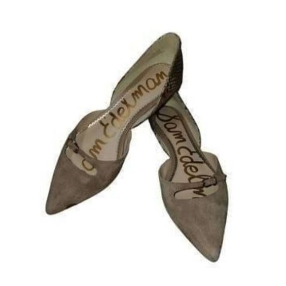 Sam Edelman Rina Pointed Toe Tan Suede/Copper Snake Print Flat Shoe Size 8.5 - Picture 1 of 7